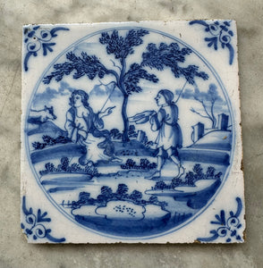 T49)18th century tile with shepherds scene