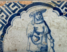 Load image into Gallery viewer, T90)17 th century delft handpainted Dutch tile with woman
