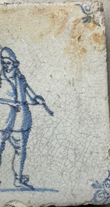 T73)17 th century tile with fisherman and fish