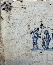 Load image into Gallery viewer, T91)17 th century delft handpainted Dutch tile children playing
