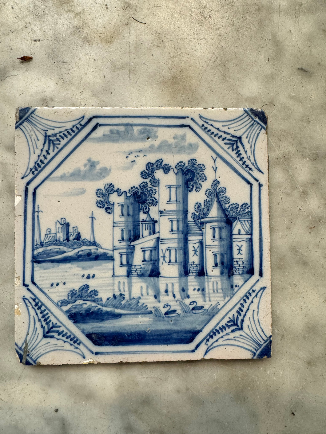 T37) 18 th century Delft tile landscape
