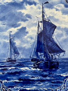 Royal Delft plaquette with ship after Mesdag