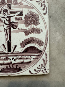 T2)18th century bibical delft tile Jesus