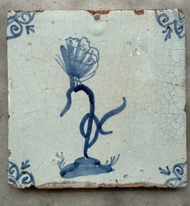 T58)17 th century delft tile with butterfly