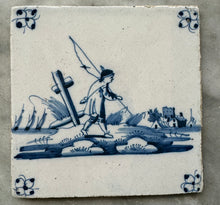 Load image into Gallery viewer, T75)18 th century delft tile with fisherman
