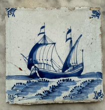 Load image into Gallery viewer, T65)17 th century delft tile with ship
