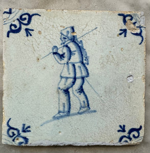 T70)delft tile with hunter, 17 th century