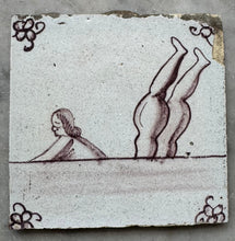 Load image into Gallery viewer, T96)2 children swimming, 18 th century delft tile
