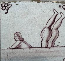 Load image into Gallery viewer, T96)2 children swimming, 18 th century delft tile

