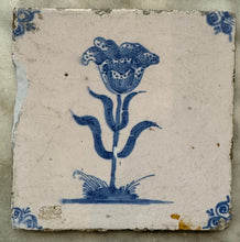 Load image into Gallery viewer, T69)blue and white flower tile made around 1700
