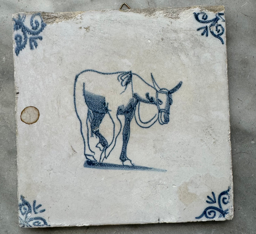 T72)18 th century rare delft tile with donkey