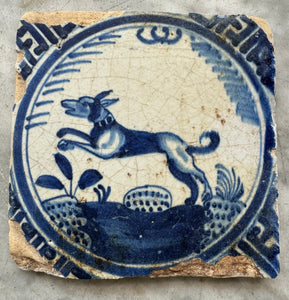 T47)delft Rotterdam tile with dog