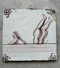 Load image into Gallery viewer, T96)2 children swimming, 18 th century delft tile
