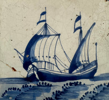 Load image into Gallery viewer, T65)17 th century delft tile with ship
