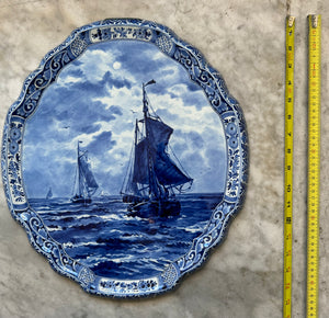 Royal Delft plaquette with ship after Mesdag