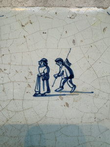 T7)17 th century delft handpainted tile people