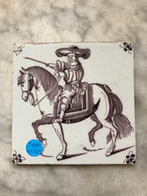 Load image into Gallery viewer, Very rare manganese handpainted dutch delft tile with nobleman
