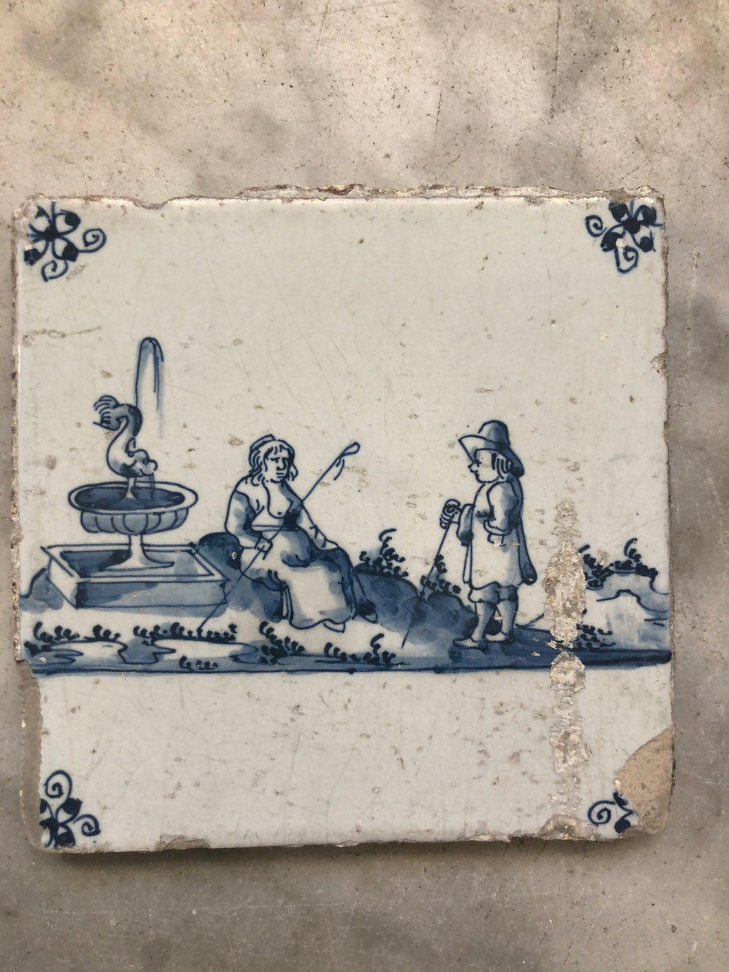 Delft handpainted dutch tile with pastoral scene