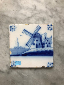 Handpainted dutch delft tile with windmill