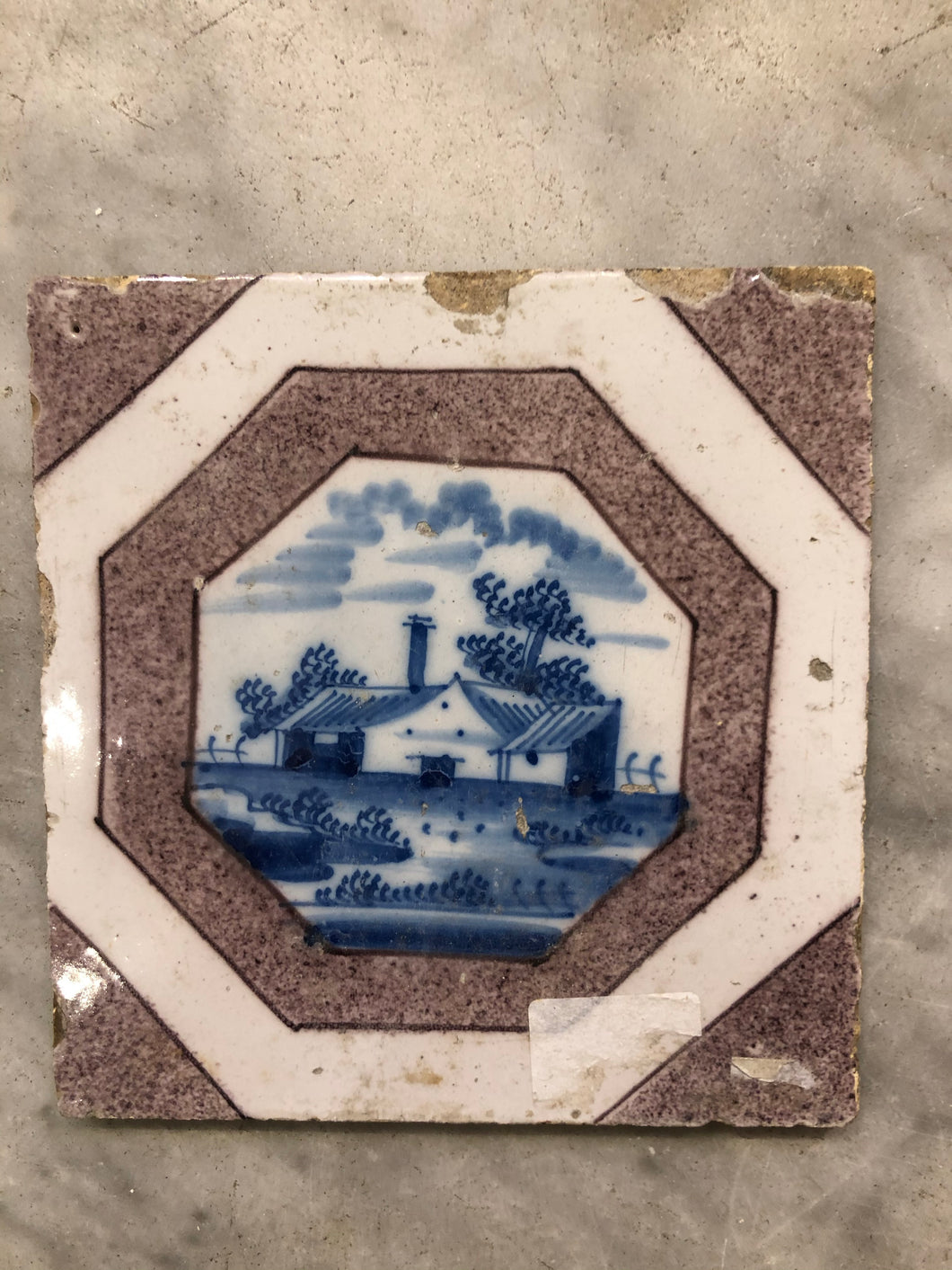 18th century Delft handpainted dutch tile with house