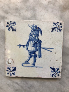 17th century Delft handpainted dutch tile with soldier