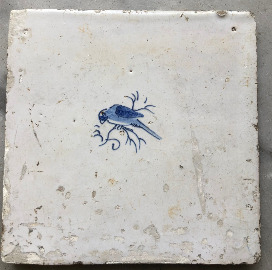 17 th century delft handpainted dutch tile bird