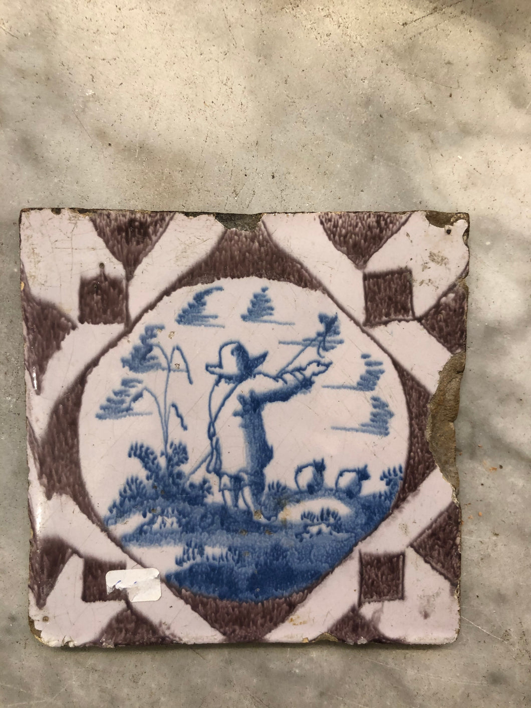 18 century delft handpainted dutch tile with shepherd