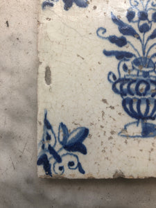 17 th century delft handpainted dutch tile with flowervase