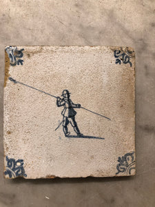 17 century delft handpainted dutch tile with soldier