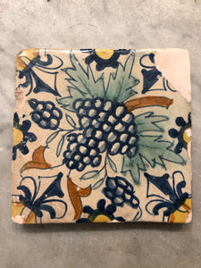 Early delft tile with grapes handpainted