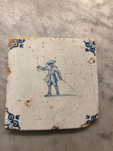 17 th century delft tile with man