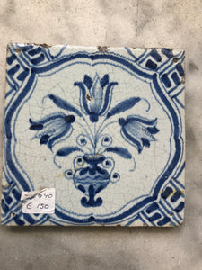 Rare 17 th century delft tile with flowervase