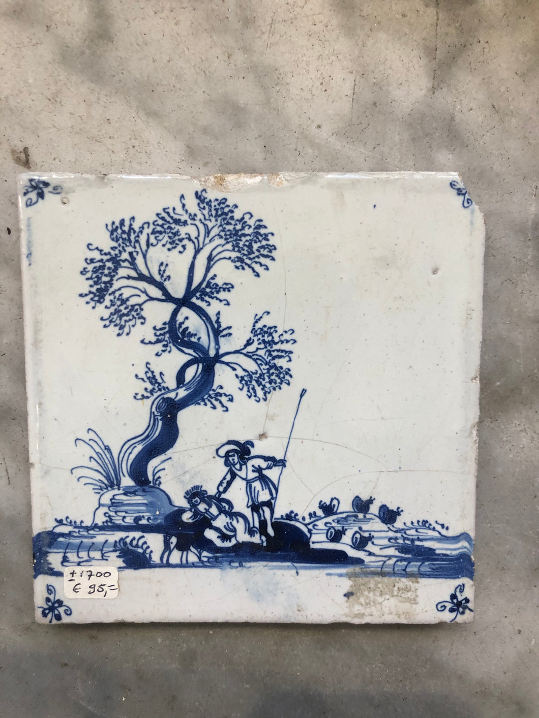 Early 18 th century delft tile with pastoral scene