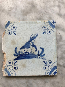 Rare 17 th century delft tile with dog