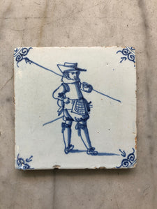 17th century delft tile with soldier