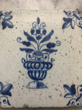 Load image into Gallery viewer, 17 th century delft handpainted dutch tile with flowervase
