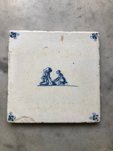 handpainted dutch Delft tile with children playing 17 th century