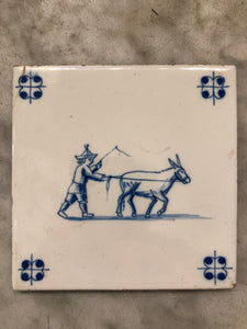 Handpainted dutch delft tile with donkey