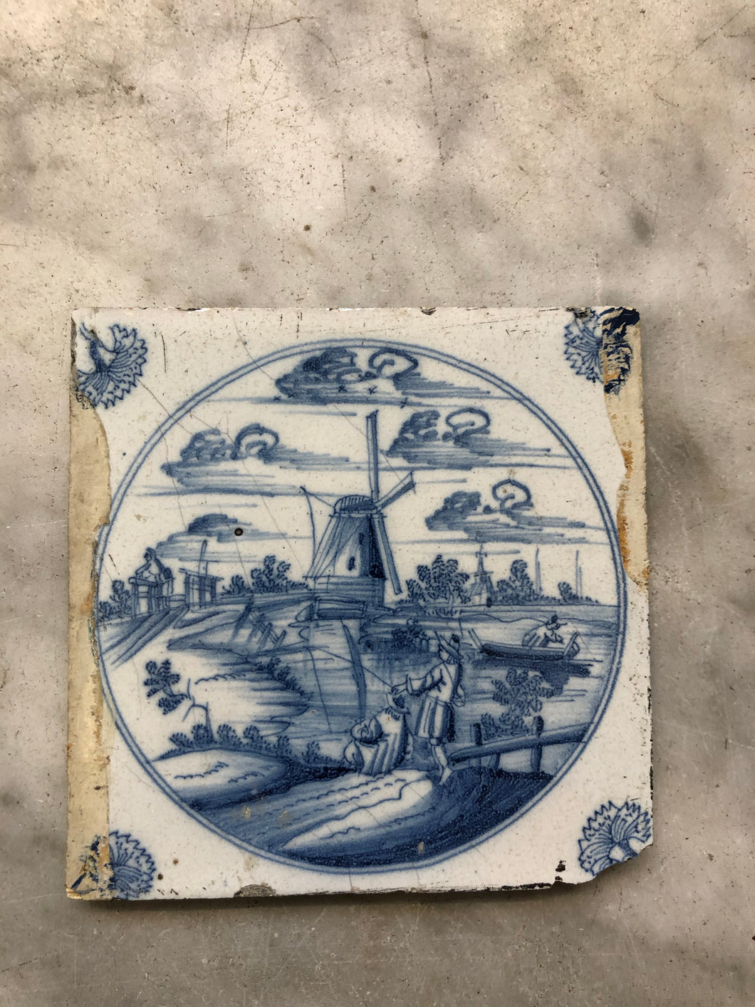 18th century Delft handpainted dutch tile with landscape