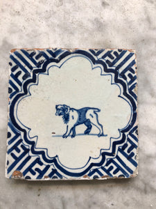 Nice 17 th century delft tile dog