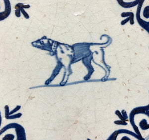 Early 17 th century delft handpainted dutch tile with dog