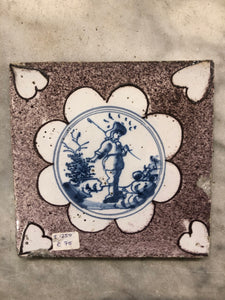 18th century Delft handpainted dutch tile with shepherd