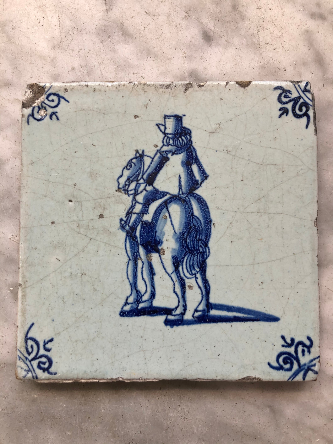 17th century delft tile horseman