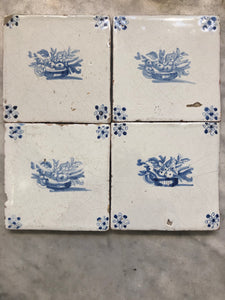 4 rare 17 th century delft tiles with fruitbasket