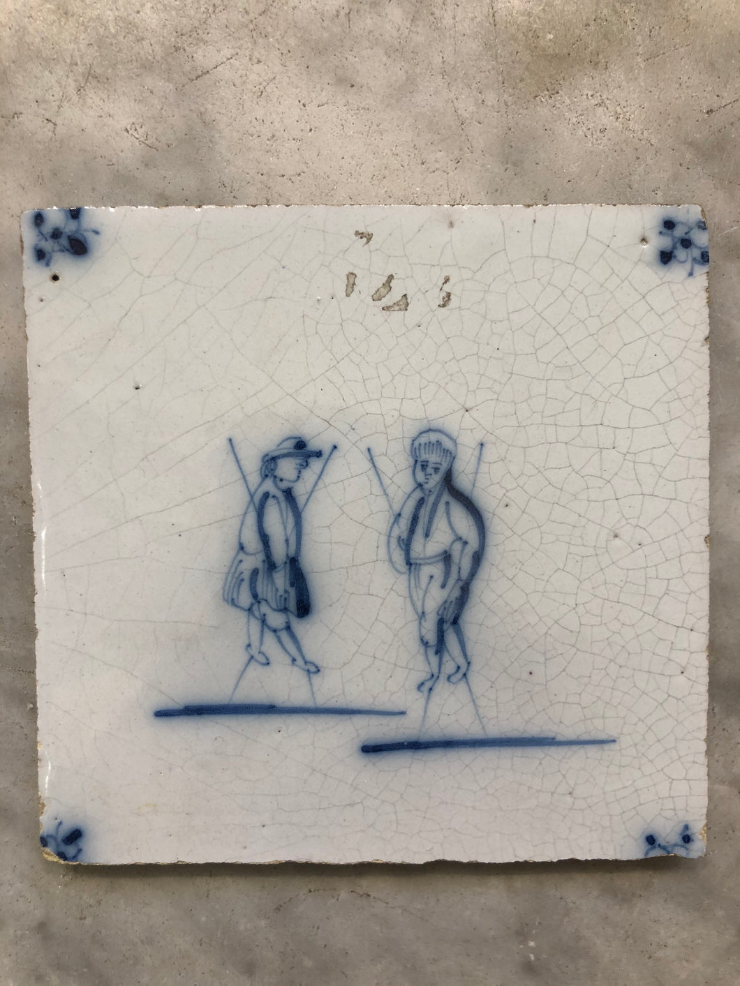 18th century Delft handpainted dutch tile with children playing