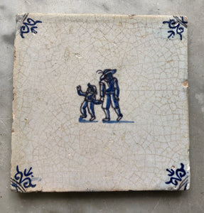 17 Th century delft handpainted dutch tile with father and son