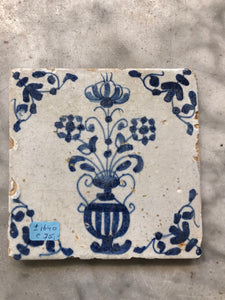 Delft handpainted dutch tile with flowervase