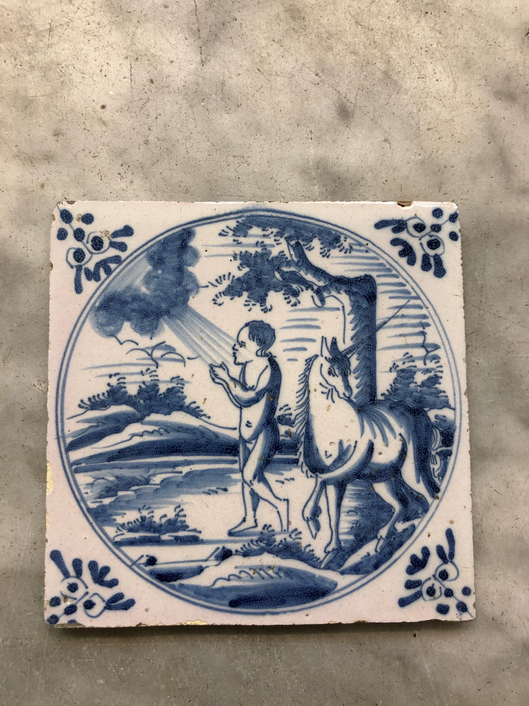 Rare unicorn Delft handpainted dutch tile