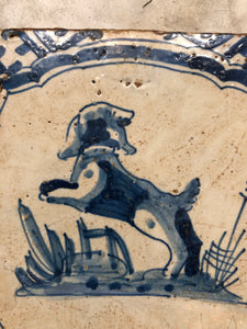 Early 17 th century delft tile with dog