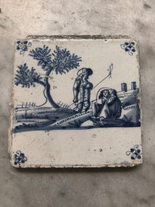 Handpainted delft tile with pastoral scene